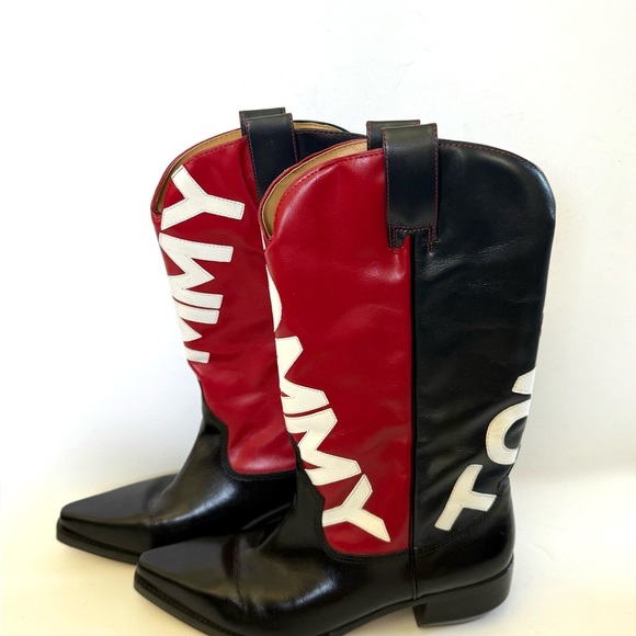 Vintage Tommy Hilfiger Red & Blue Logo Heeled Cowboy Boots ❤️💙 - Picture 5 of 11